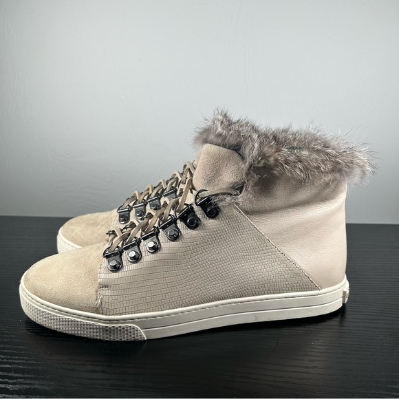 BCBG Women's Cream Leather Rabbit Fur High Tops size 7 - Picture 3 of 7